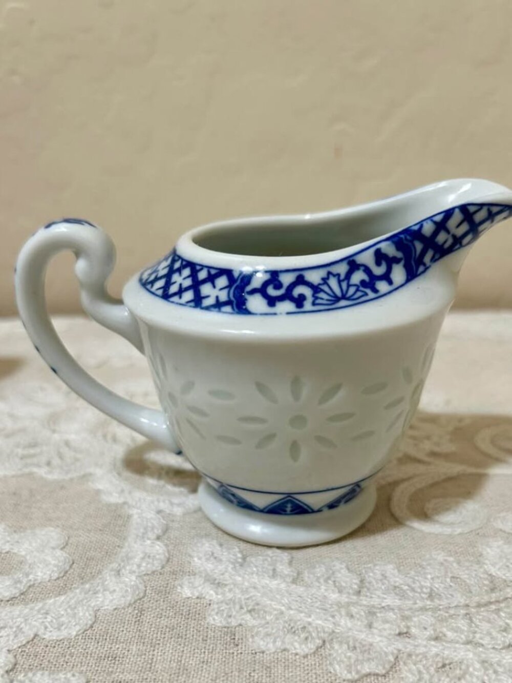 Vintage Tienshan Rice Flower Porcelain Creamer